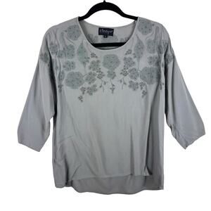B. Boutique By Evergreen Green Embroidered 3/4 Sleeve Viscose Blouse Size L